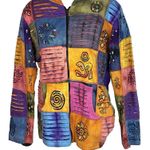 Rising International Hoodie Jacket Boho Patchwork Hippie Full zip up M Cotton Blue Size M Photo 0