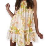 Free People  Size S White Orange Yellow Green Retro Combo Fleur Print Tunic Dress Photo 2