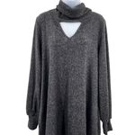 My Story Charcoal Keyhole Mock Neck Cowl Neck Long Sleeve Sweater Dress Photo 1