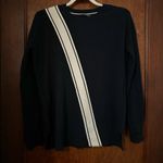 Athleta  Streetwise Navy White Sweater Relaxed Thumbholes Cotton Crew Neck XS Photo 2