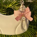 NEW Gold Pink Ribbon Bow Faux Pearl Strap Bag Charm Keychain Photo 0