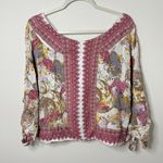 Free People  Catch Me If You Can Relaxed Blouse Size Small Pink Boho Floral Top Photo 5