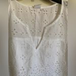 Gap 🌞 White Eyelet Embroidered Lace Split Neck  Sleeveless Tank Top Blouse #R Photo 7