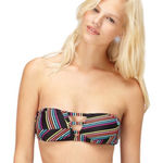 Roxy Sun Runner 3 Strap Black Multi Bandeau Bikini Top Medium Photo 0
