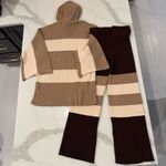 Free People Beach NWT Kami Hooded Sweater Set Womens Small Brown/Cream Oversized Photo 4