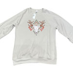 Bella Canvas  Womens Graphic Sweatshirt Long‎ Sleeve Bull Skull Beige L Christmas Photo 0