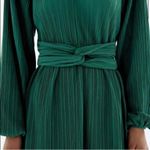 ZARA  Pleated Knotted Puff Sleeve Emerald Green Dress Photo 3