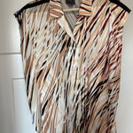 Lysse Lysee Monkee’s Short Sleeve Blouse Tunic Black Stripe Printed Top Ivory Brown Photo 0