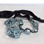 Source Unknown Voguish Large Blue Beveled Sparkle Beads Black Satin Ribbon  48+" Boho Necklace Photo 2