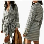 Free People  Silky Rillo Print Mini Shirtdress Navy Combo Photo 2