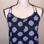 Pink Rose navy blue patterned 1/2 button double strap blouse Photo 1