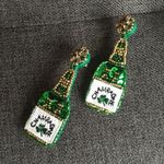 Felt Fabric Rhinestone & Sequin Champagne Bottle Shamrock Earrings, Green, Gold Green Photo 11