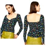 STAUD Black Multicolor Print Long Sleeve Sweetheart Neck Josephine Top 12 Photo 1