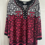 JM Collection  Womens 1X Pink Black‎ Gemoetric Embellished 3/4 Sleeve Beaded Photo 0