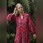 Cyclamen Berry Blush Floral Cotton Midi Dress Size XL EUC Pink Photo 2