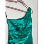 A Byer A. Byer Sz 5 S Green Satin Stretchy Cocktail Mini Dress Assymetric One Shoulder Photo 2
