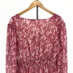 RD Style Pink Print Sheer Long Sleeve Smocked Waist Mini Dress size Large Photo 3