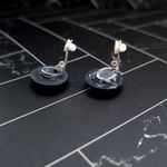 Vintage Clip On Earrings Frosted Black Circle Photo 6