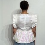 Peach Love California Peach Love White Shimmery Sequin Peplum Blouse Sz M Photo 9