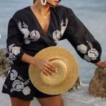 ZARA  black embroidered floral linen romper Photo 1