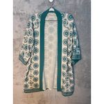Soft Surroundings  Kimono L/XL Turquoise Embroidered Sequined Floral Boho Photo 1