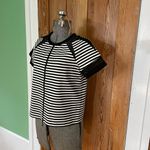 Lafayette 148 Black White Stripe Mesh Shoulder Double Zip Top Size Small Photo 3