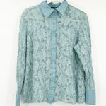INC International Concepts Womens Y2K Fairycore Sheer Lace Snap Shirt Size 1X Blue Photo 0
