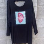 Love j Long Sleeve Tee XL Black with Red Lip Graphic Bling Rhinestones Photo 0