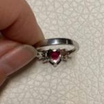 None Silver Band Heart Shaped Red Stone With White Stones Engagement Ring Size 7 Photo 6