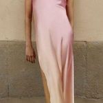ZARA midi dress maxi tie die pink beige satin strapless wedding shower date Photo 3