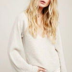 Free People ‎ Starman Cream Ribbed Bell Sleeve V Neck Pullover Sweater L Photo 0