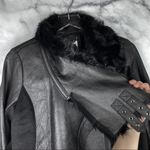 Boutique Ashley B Leather Shearling Wool Zipper Cowl Moto Biker Coat Jacket Black S $1795 Photo 8