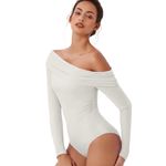 NWT Reoria Off White Long Sleeve Off The Shoulder Bodysuit Photo 4