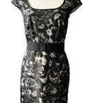 Tadashi Shoji Black and White Floral Lace Sheath Dress Belted Women's Size 2 Photo 0