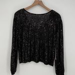 Chelsea28 Nordstrom Top Womens Small Black Sequin Jewel Neck Dipped Back Stretch Photo 0