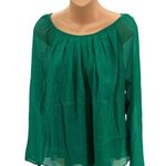 I Heart Ronson Ronson XL green metallic popover top sheer sleeve cutout detail holiday party Photo 0