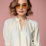 Spartina 449 NWT Women's Ivory Ruffle Neck Long Sleeve Blouse Size Small Casual Photo 0