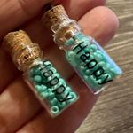 Glass jar blue bead happy earrings Photo 6