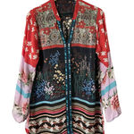 Johnny Was Floral Print Bohemian Style Multicolor Cupra Rayon Blouse Size Medium Photo 0
