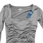 Hollister NWT Grey Ruched Square Neck Long Sleeve Cropped Top Women's Size S Photo 1