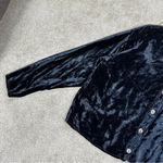 CP Shades Button Front Velvet Velour Top Longsleeve Oversized V-Neck Classic L Photo 3