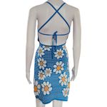 Cider Blue & White Daisy Floral Knit Halter Mini Dress Size Small Photo 4