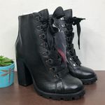 Schutz NEW  Zara Lace Up Combat Style Block Heel Booties Leather Booties Size 7.5 Photo 2