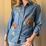Floral Embroidered Denim Jacket Blue Photo 1