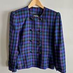 Vintage Kasper ASL Black Button Plaid Blazer Blue Green Purple Grunge Size 8 Photo 0