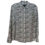 J.Crew Silk Career Button Up Blouse Women's 4 Black White Hearts Classic Preppy Photo 0