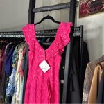 Angel Biba Rossi Hot Pink Off-Shoulder Ruffle Lace Midi Dress Photo 4