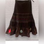 Raga Anthropologie Embroidered Floral Corduroy Maxi Skirt Brown Sz XS Boho Fall Photo 6