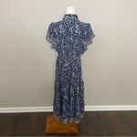 Max Studio  Dress Midi Butterfly Print Flutter Sleeve Tiered Ruffle Blue Pink Photo 9