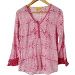 Roberta Roller Rabbit Women's XS Pink Floral Cotton Fringe Peasant Top Photo 0